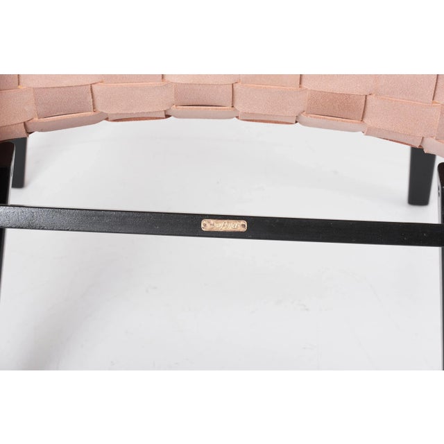 Wood Leather Webbed Lounge Chairs with Ottomans by Jens Risom for Vostra Germany, 1950s, Set of 4 For Sale - Image 7 of 18