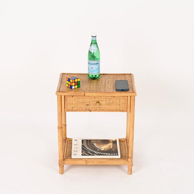 French Riviera Nightstands in Bamboo, Rattan and Brass, Italy, 1970s, Set of 2 For Sale - Image 9 of 16