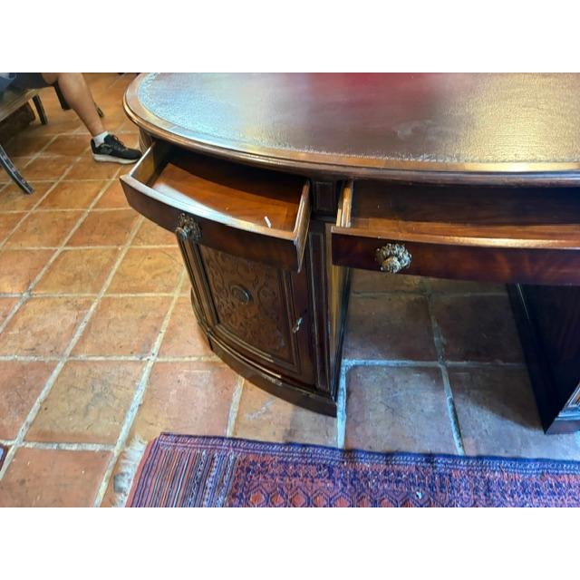 1970s Large Carved Mahogany Antique Style Leather Top Partners Desk For Sale - Image 13 of 15