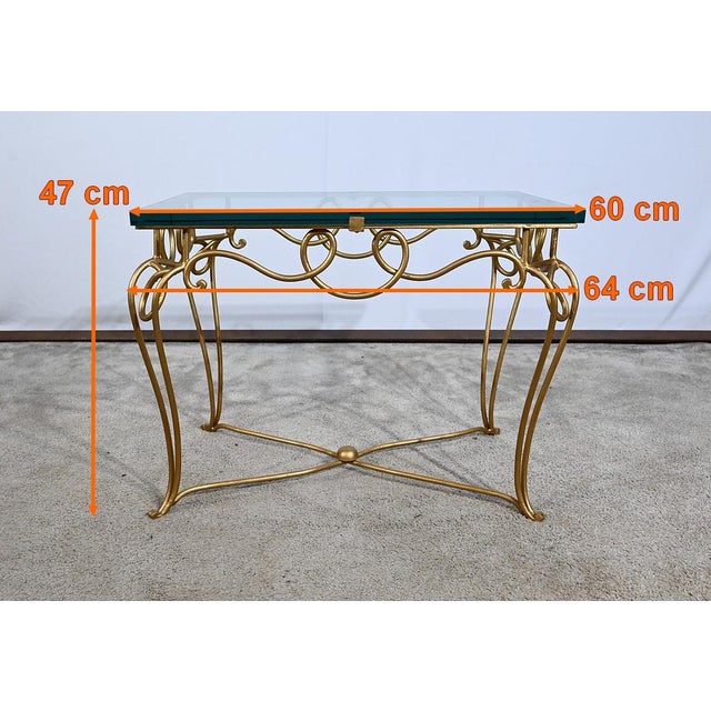 Small Golden Wrought Iron and Glass Table in the style of Drouet Spirit, 1970s For Sale - Image 15 of 17