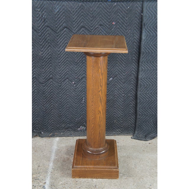 Vintage Mission Arts & Crafts American Oak Sculpture Pedestal Plant Stand Column For Sale - Image 6 of 10