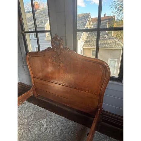 Antique Tiger Oak Full-Size Bed French Louis XV For Sale - Image 4 of 10