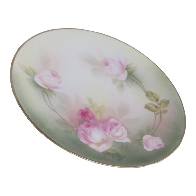 Rs Germany Porcelain Pink Roses Floral Green Decorative Plate For Sale