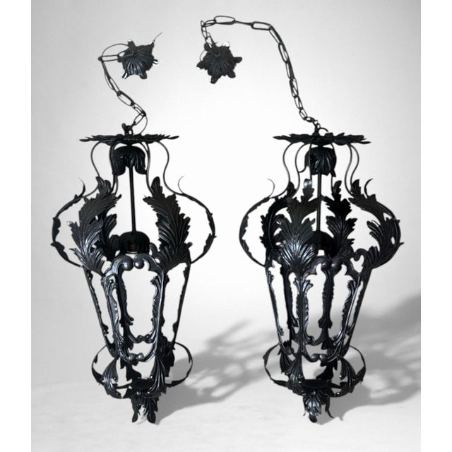 We also have a large single lantern, photos and measurements of which are attached. This elegant pair of Italian wrought...