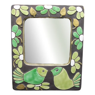 Vintage Mirror in Green Ceramic, 1960s For Sale