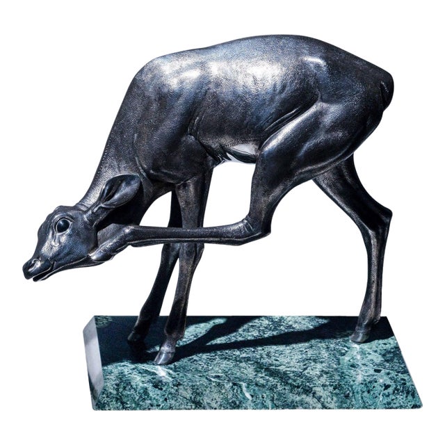 1950s Naturalistic Silver Doe Sculpture by Sirio Tofanari (1886-1969) For Sale