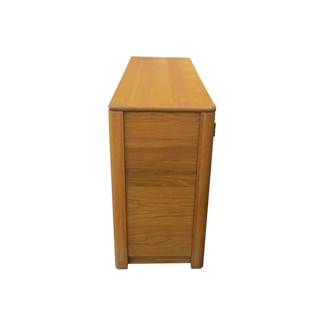 Vintage Compact Oak Liquor Cabinet or Petite Sideboard With Rattan For Sale - Image 4 of 12