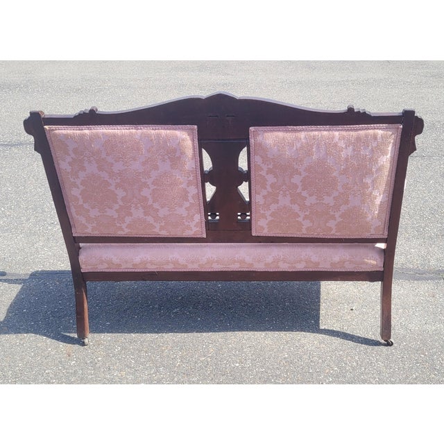 Late 19th Century Edwardian Style Victorian Era Carved Settee For Sale - Image 4 of 11