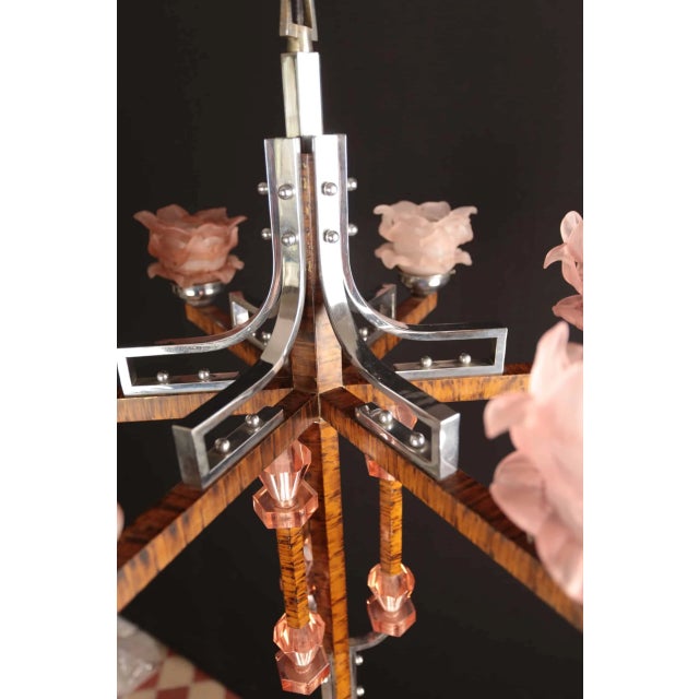 Art Deco Glass Chrome Plated Chandelier For Sale - Image 3 of 7