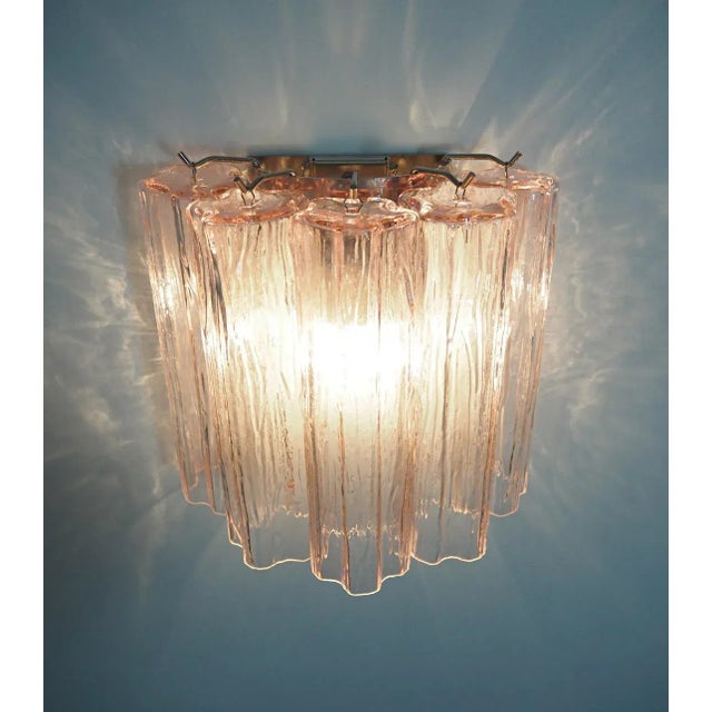 Metal Murano Pink/Rose 5 Rose/Pink Glass Tube Wall Sconces - a Pair For Sale - Image 7 of 11
