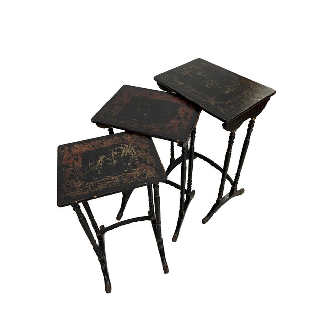 Wood Antique Vintage Chinoiserie Ebonised Nest of Side Tables, 1890s, Set of 3 For Sale - Image 7 of 7