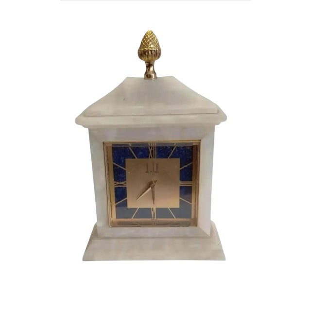 1930s Dunhill Art Deco Marble and Lapis Lazuli Mantel Clock For Sale - Image 11 of 11