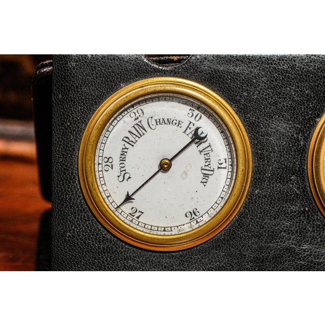 Charming Portable Antique Hand Painted Porcelain Travel Desk Clock Barometer Leather Case Home Decor For Sale - Image 4 of 12