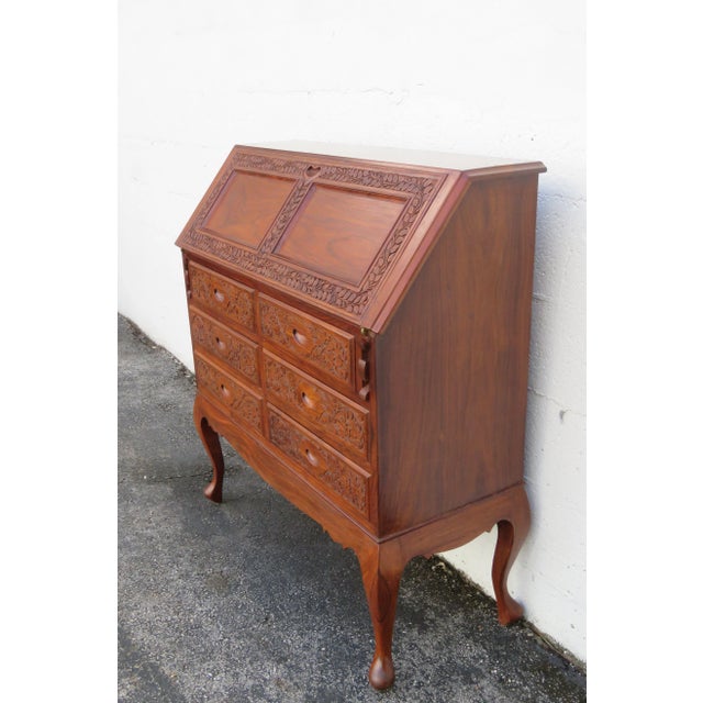 Heavy Hand Carved Secretary Desk For Sale - Image 11 of 12