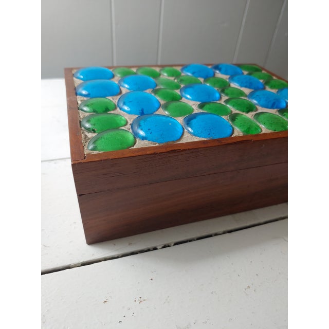 Mid 20th Century Vintage Teak & Glass Trinket Jewelry Box For Sale - Image 5 of 6