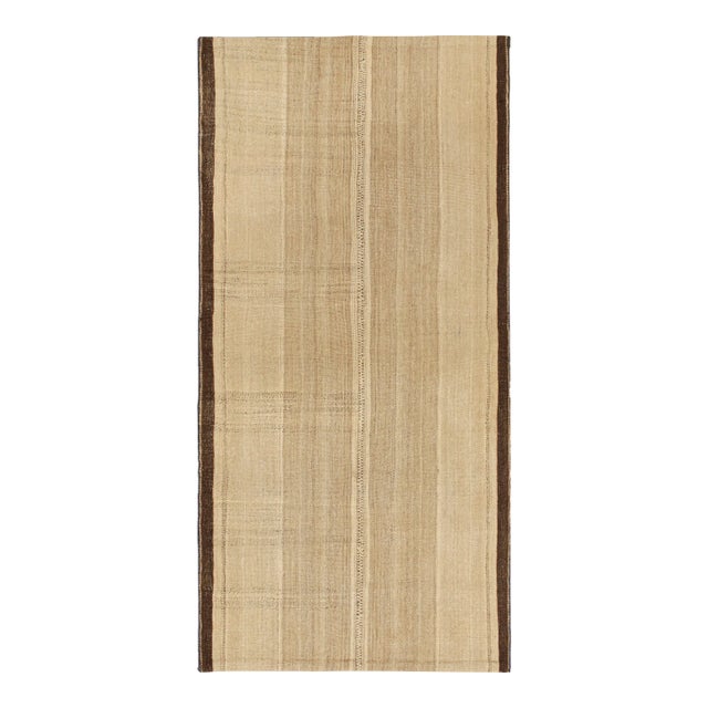 1950s Vintage Persian Kilim in Beige With Brown Border Stripes by Rug & Kilim For Sale