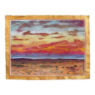 Tequila Sunrise - Original Warm Landscape Gold Multicolor Abstract Mixed Media Work on Handmade Paper by Michaela Jean For Sale