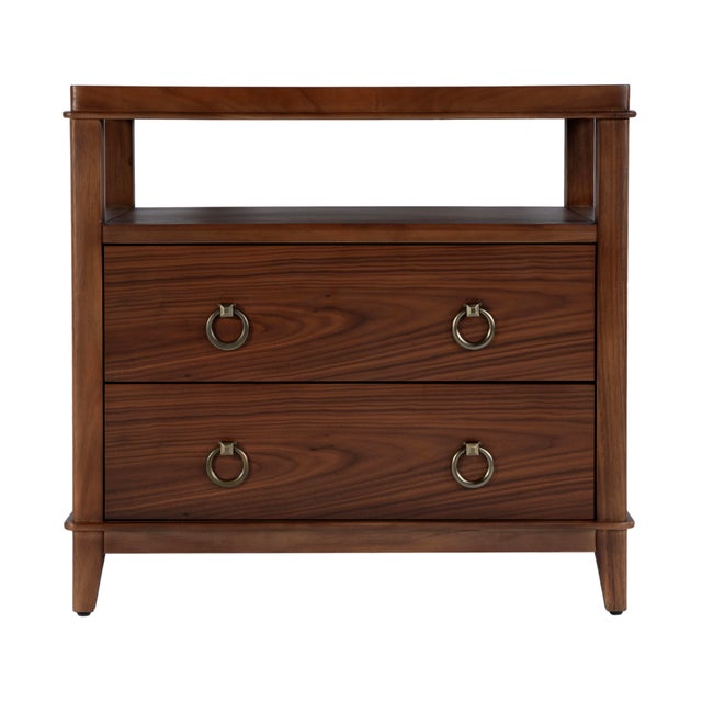 Spritely Home Accent Furniture Highbury 28 in. W Rectangular Wood 2 Drawer Nightstand with Open Shelf, Natural Walnut For Sale - Image 4 of 10