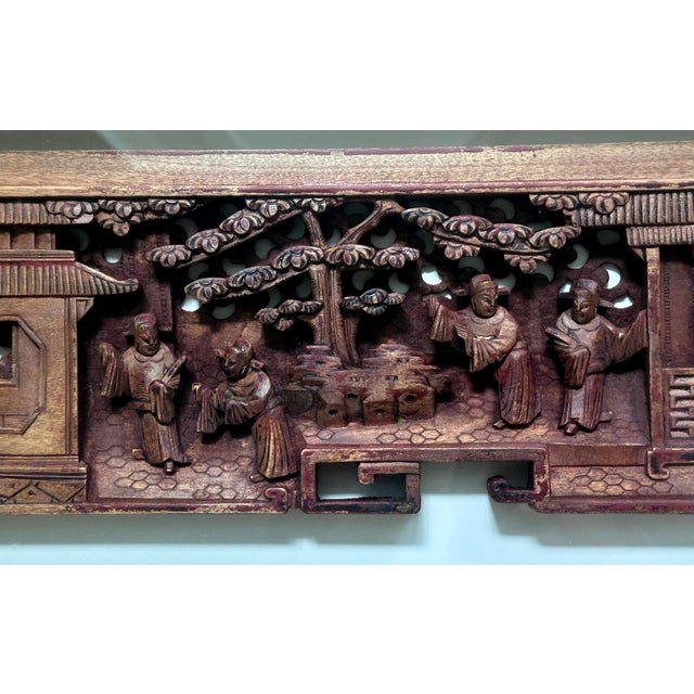 Antique Chinese Carved Wood Door Lintel Framed in Shadow Box For Sale - Image 4 of 12