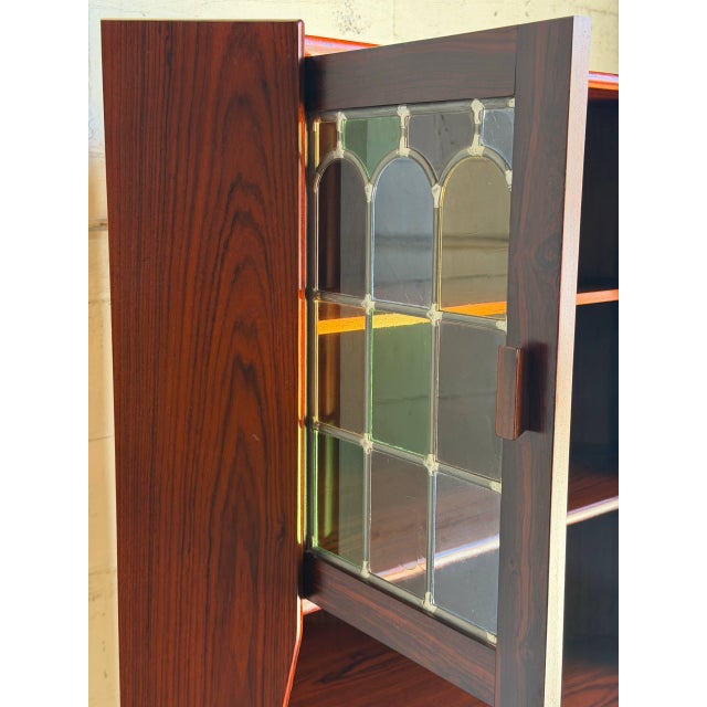 Rosewood Corner Cabinet With Stained Glass Storage Hutch Danish Mid-Century Modern 1960s For Sale - Image 11 of 12