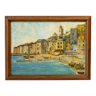 Andrea Folis, Ligurian Coast, Early 1900s Oil on Panel For Sale