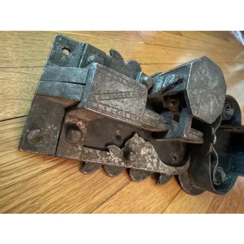 Early 17th Century Continental Hand Forged Door Lock With Etched Designs For Sale - Image 4 of 12