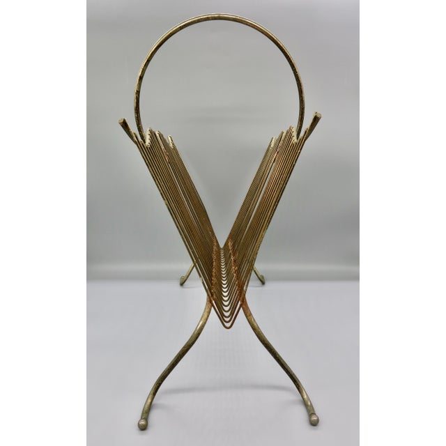Vintage Mid-Century Brass-Tone Wire Magazine Rack For Sale - Image 4 of 9