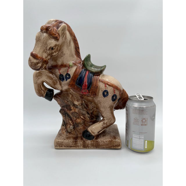 Tan Late 20th Century Chinoiserie Majolica Style Asian War Horse Figurine For Sale - Image 8 of 10