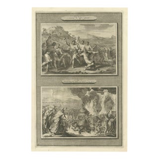Pieter Mortier, Sabbath Breaker Stoned and Korah, Dathan and Abiram, 1700, Engraving For Sale