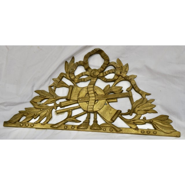 Antique French Bronze Pediment - Triangle of Laurel Leaves and Ribbons