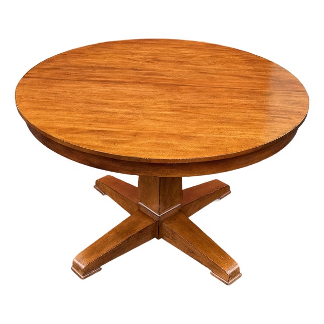 Ethan Allen Arts and Craft Style “Tango” Collection Round Dining Table With One Leaf For Sale