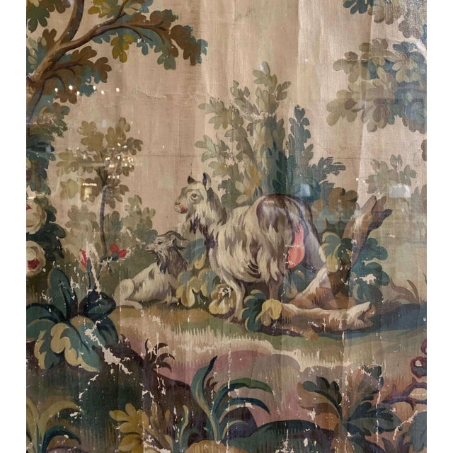 Figurative 18th Century French Aubusson Gouache Cartoon of Goats in Landscape For Sale - Image 3 of 11