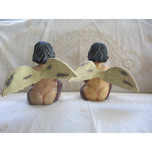 1970s Vintage Pair of Italy Tuscan Style Hand Painted Cherubs Figures For Sale - Image 5 of 8