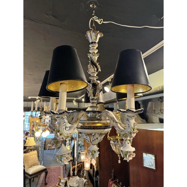 1930s 1930s French Hand Painted Porcelain Five Light Chandelier For Sale - Image 5 of 12