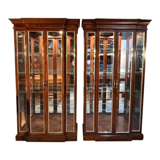 2 Rare Vintage Philip Reinisch Illuminated Curio Cabinet(s)- Solid Wood Excellent Condition For Sale
