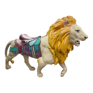Large Vintage Hand-Painted Carousel Lion Carnival Figure, 80" Long For Sale