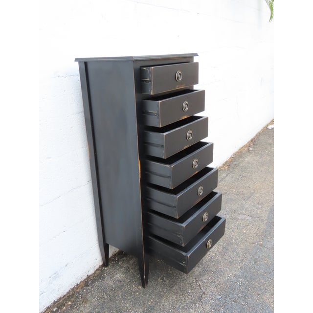 Distressed Painted Black Tall Narrow Lingerie Jewelry Chest 6334 For Sale - Image 4 of 13