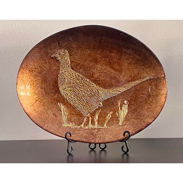 Contemporary Vintage Bronze Gold Glass Pheasant Platter, Italy For Sale - Image 3 of 10