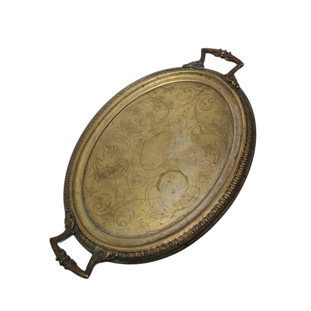 Metal Antique Polish Oval Guilloshed Tray from Jarra, 1890s For Sale - Image 7 of 12