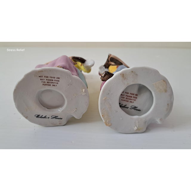 1980s Chelsea House Porcelain Monkey Band Singer Figurines, Pair, Meissen Style Rococo Musicians For Sale - Image 10 of 14