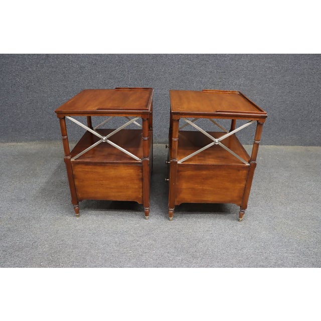 Pair of Ethan Allen Mahogany Bedside Tables With X-Form Supports For Sale - Image 11 of 13