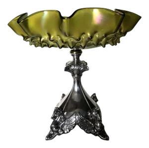 Antique Austrian Loetz-Style Art Glass Centerpiece With 800 Silver Pegasus Mount