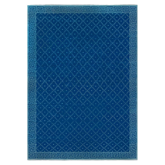 Contemporary Indian Dhurrie Blue Flat-Weave Rug by Doris Leslie Blau For Sale