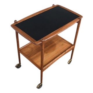 Mid 20th Century Danish Modern Bar Cart in Walnut + Black Laminate For Sale