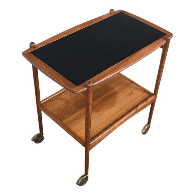 Mid 20th Century Danish Modern Bar Cart in Walnut + Black Laminate For Sale
