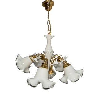Floral Chandelier with Milk Glass Shades, Germany, 1980s For Sale
