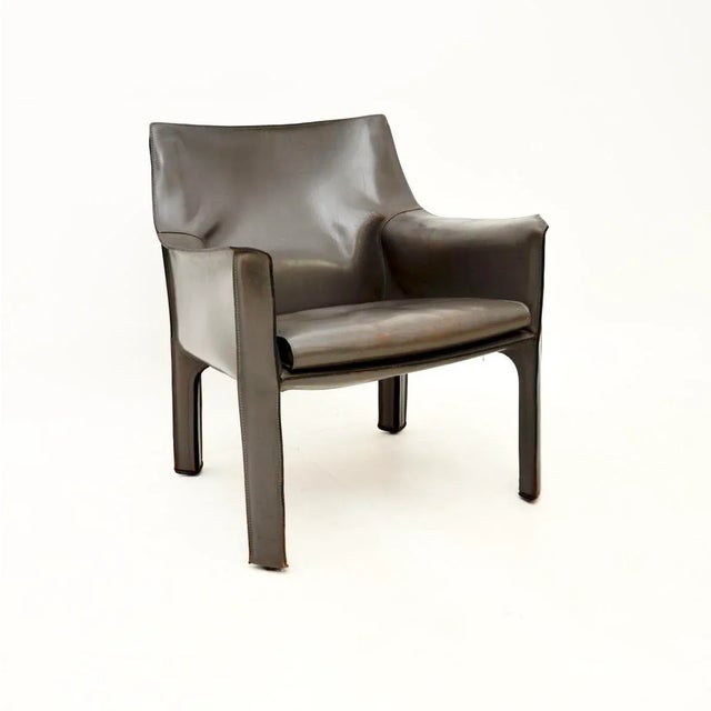Brown Vintage Italian Leather CAB Armchair attributed to Mario Bellini for Cassina, 1970s For Sale - Image 8 of 8