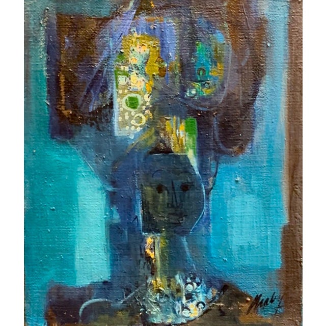 Frank Chabry, Lady in Blue, Oil on Canvas For Sale