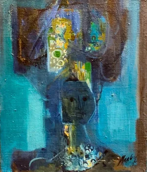 Frank Chabry, Lady in Blue, Oil on Canvas