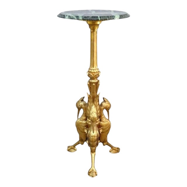 Aesthetic Movement Figural Heron Carved Gilt Wood Marble Top Side Stand C1880 For Sale
